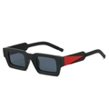 Gafas de sol rectangulares retro negras con detalle de triángulo rojo en la patilla - Montura negro rojo Lente gris negro