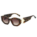 Katzenaugen-Sonnenbrille mit Schildpattmuster, braunen Gläsern und Goldverzierung - Leopard-Rahmen Braune Verlaufsgläser