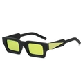 Gafas de sol retro cuadradas con montura negra gruesa y lentes reflectantes verde neón - Marco Negro Espejo Dorado