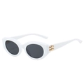 Fashionable white oval cat eye sunglasses with black lenses and golden metal accents - Regular / Regular White Frame with Black-Grey Lenses (Incl. 13% VAT)
