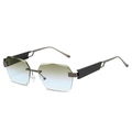 Rimless geometric sunglasses with gradient lenses and grey metal temples in square frame - Gun Frame Tea Blue Lens