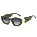 Cat-Eye-Sonnenbrille in Dunkelgrün mit goldenen Verzierungen und Blattstruktur-Bügel - Grüner Blumenrahmen Grau Tee Linsen