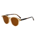 Retro sunglasses with translucent amber frames and tortoise pattern arms in dark tea tint - Hinge Teeth / Standard (Incl. 13% Tax) Champagne Frame / Tea Lenses