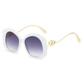 Oval fashion sunglasses with white wavy frame, purple gradient lenses and gold heart temples - White Frame Gray Lens