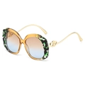 Retro oval sunglasses with tortoise frame, gradient lenses and golden heart temples - Tea Leopard Frame Tea Blue Lens