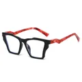 Occhiali cat-eye con montatura nera e aste in marmo rosso e lenti anti luce blu - Montatura Nera Stanghetta Rossa