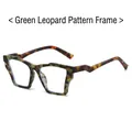 Montatura occhiali cat eye retrò in fantasia leopardo verde con aste geometriche - Montatura Leopardata Verde