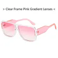 Trendy transparent square aviator sunglasses with pink gradient lenses and clear frames - Transparent Frame Gradient Pink Lens