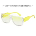 Oversized retro double-bridge sunglasses with clear frames and gradient yellow lenses - Transparent Frame Gradient Yellow Lenses