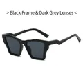 Retro square sunglasses featuring unique serrated temples and deep grey polarized lenses - Black Frame Black Grey Lens