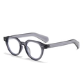 Modern grey translucent round frame sunglasses with neutral minimalist design on white background - Transparent Grey Frame Clear Lens