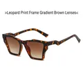 Retro geometric leopard print sunglasses with gradient brown lenses for a stylish look - Leopard Frame Gradient Tea Lens