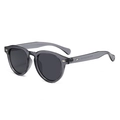 Retro round polarized sunglasses with translucent grey frame and silver rivets - Regular / Translucent Grey Frame Grey Lens