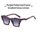 Purple tortoise geometric square sunglasses with gradient grey lenses for trendy street style - Purple Leopard Frame Gradient Gray Lens