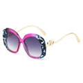 Fashionable marble oval sunglasses with golden metal temples and double heart detail - Purple Leopard Frame Double Gray Lenses