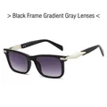 Square black frame sunglasses with gradient grey lenses and silver metal accent - Regular / Black Frame Gradient Gray Lens