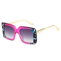 Square sunglasses with pink center, colorful pattern frames and golden wavy metal temples - Regular / Regular (Inc. 13% VAT) Purple Leopard Frame Double Gray Lenses