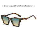 Retro square sunglasses with green leopard tortoiseshell frames and gradient lenses - Green Leopard Frame Green Tea Lens
