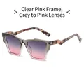 Retro square sunglasses with pink transparent frame and purple gradient lenses - Pink Frame Grey Pink Lens