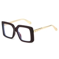 Occhiali vintage quadrati hip hop marrone scuro con stanghette in metallo dorato chic - Montatura Tè Scuro Lenti Bianche