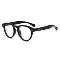 Gafas redondas clásicas negras con remaches plateados y lentes de filtro de luz azul - Régulier / Montura Negro Brillante / Lentes Transparentes