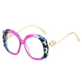 Lunettes à monture rose et bleue ondulée avec branches dorées à double cœur chic - Extérieur Léopard Intérieur Violet / Verres transparents