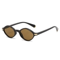 Retro triangular sunglasses in black frames with brown lenses and gold metal accents - Coffee Frame Brown Lens