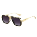 Square punk metal sunglasses with gradient purple lenses and golden frame detail - Gold Frame Gradient Gray Lens
