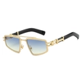 Lunettes de soleil punk vintage avec verres dégradés bleus, vue de côté à 45 degrés - Standard / Monture dorée standard avec verres bleu-thé