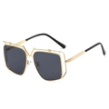 Luxury oversized gold metal sunglasses with dark gray lenses and V-shaped bridge design - Gold Frame Grey Lens