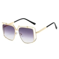 Luxury oversized square metal sunglasses with purple gradient lenses and V-bridge detail - Gold Frame Gradient Gray Lens