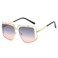 Luxury oversized gold metal sunglasses with gradient purple pink lenses and V-shaped bridge - Gold Frame Gray Pink Lens