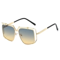 Luxury oversized gold metal sunglasses with blue to yellow gradient lenses and V-shape bridge - Gold Frame Green Yellow Lens