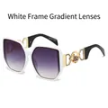 Fashionable white frame oversized sunglasses with purple-grey gradient lenses - White Frame Gradient Grey Lens