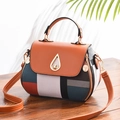 Fashionable patchwork print shell bag with gold water-drop lock and crossbody strap - [Waterdrop Buckle] Ocher