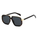 Retro square oversized tortoise shell sunglasses with gold metal double bridge detail - Tortoise Frame Gray Lens