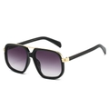 Retro oversized sunglasses with black PC frames, gold metal bridge, and purple gradient lenses - Bright Black Frame Double Gray Lens
