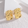 Modern gold irregular geometric earrings with pleated texture in a high-shine finish - Gold Folded Irregular Rectangular Style