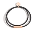 Bracciale a doppio giro in pelle intrecciata nera con ciondolo in oro rosa e stile minimal - Cordino Nero