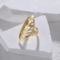 Anello regolabile a foglia dorata in acciaio inossidabile lucido stile minimalista - Aperto Regolabile / Oro