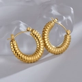 Classic 18K gold-plated titanium croissant hoop earrings with detailed spiral texture - U-Shape Threaded Croissant Earrings