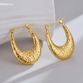 Minimalist gold U-shaped hoop earrings with hammered texture in 18K titanium steel - U-Shape Hammered Lava Texture Earrings