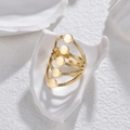 Chic multi-layer wide open ring with gold round sequins and architectural tiered design - Gold