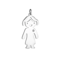 Polished silver stainless steel little girl pendant with sparkling crystal stone - Girl Pendant with Stone / Steel