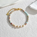 Ins style beaded bracelet with light blue stone, pearls and stainless steel chain - Light Blue Pearl Beaded Bracelet
