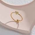 Golden open heart ring with three sparkling crystals in a French minimalist style - Adjustable Open / Gold