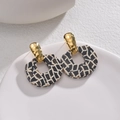 Retro geometric leopard print earrings with gold hammered studs and resin ring charms - Gold