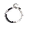 Bracciale di perle in pietra opaca con chiusura in acciaio inossidabile stile minimal - Stile Pietra di Marmo Bianco (WLB052-bss)