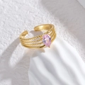 Verstelbare gouden kralenring met een sprankelende roze peervormige edelsteen - Verstelbaar Open / Waterdruppel Roze Edelsteen Stijl (R701-sdx)