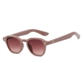 Retro oval small frame sunglasses in dusty pink with gradient lenses and gold rivets - Lotus Root Red Frame Tea Lens